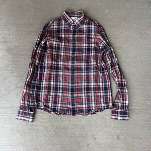 todd shelton men's plaid button down shirt long sleeve cotton size medium